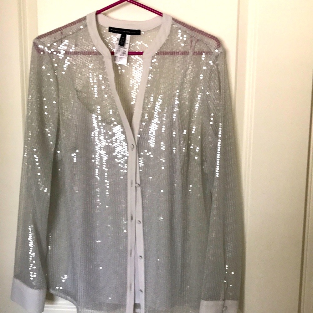 WHite House Black Market Ladies silver sparkly sweater set /sz M
